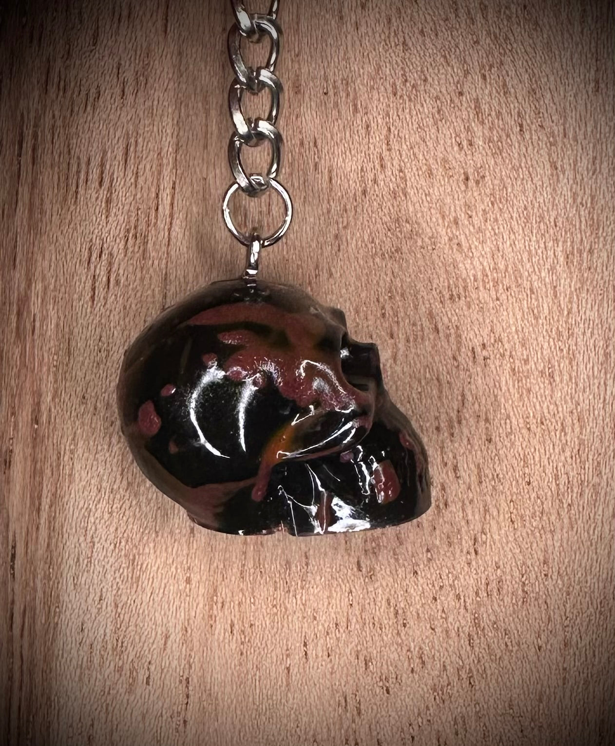 Black and Violet Splash Skull Keyring