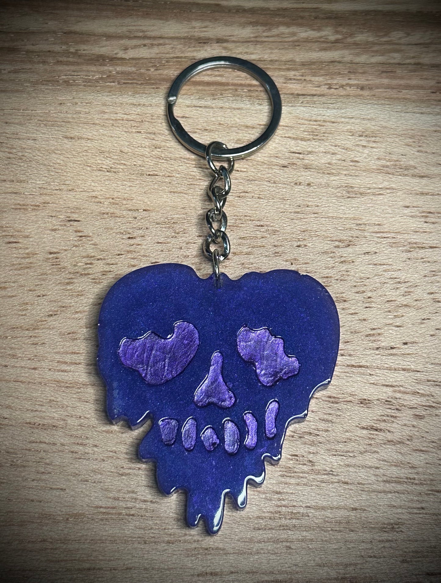 Purple Drip Skull Keyring